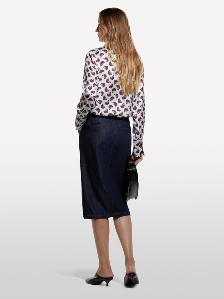 Cream white shirt in printed satin - women's shirts - Creamy White | Sisley image number 2